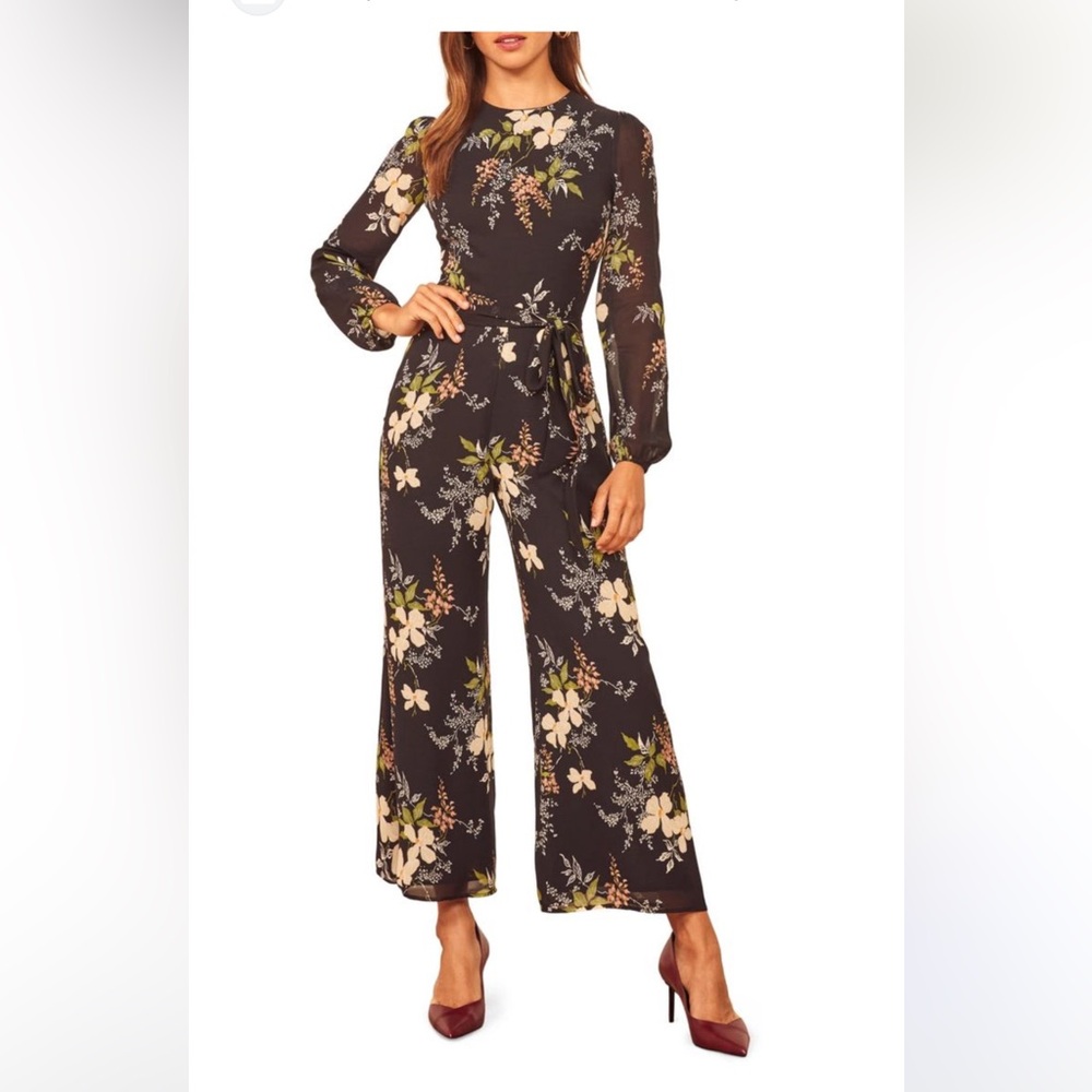 Reformation Franny Black Floral Jumpsuit 4P